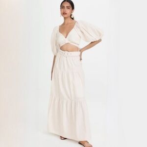 Mink Pink Lune top - size Lg - Beige/cream & white crop top with tie back